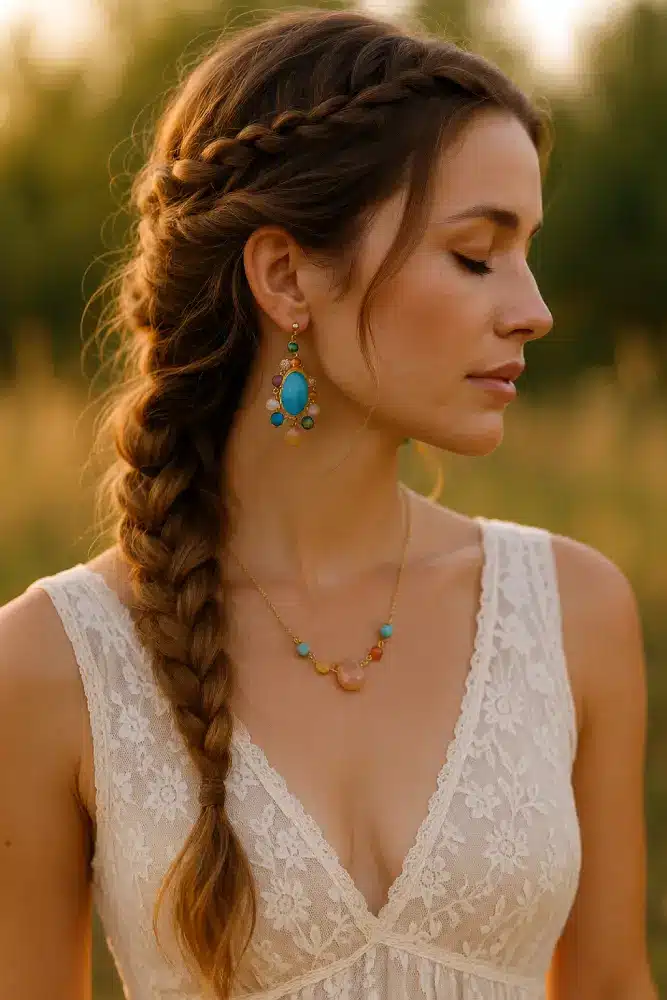 Coiffure tressée bohème avec boucles naturelles