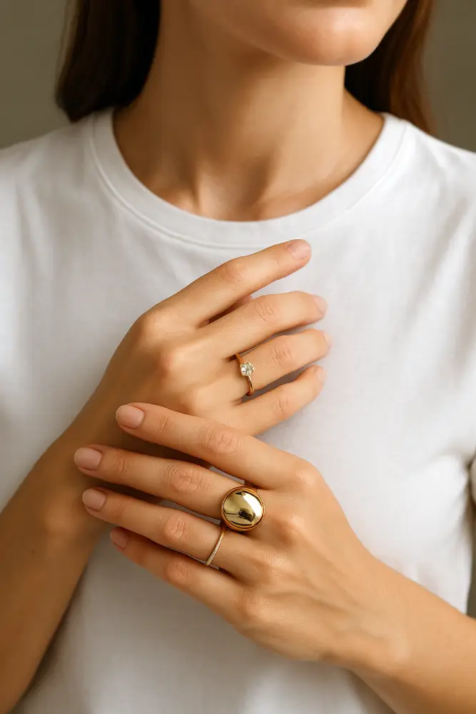 bague statement avec tshirt basique