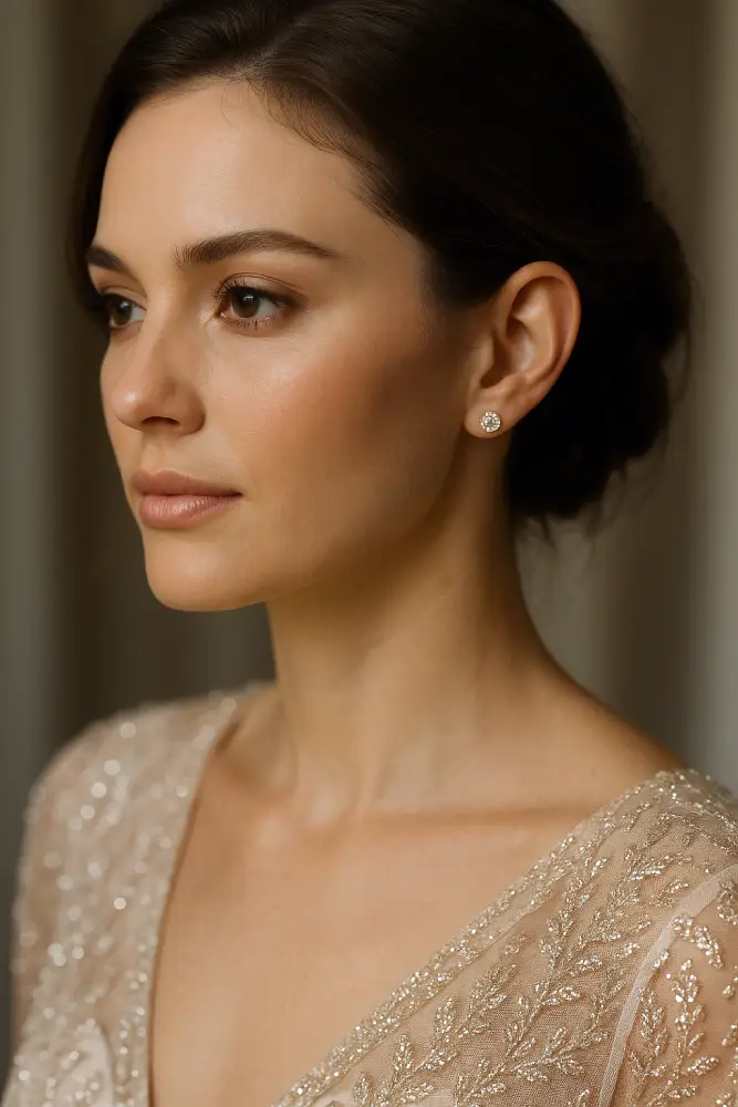 puces discrètes en diamant pour robe d'invitée de mariage