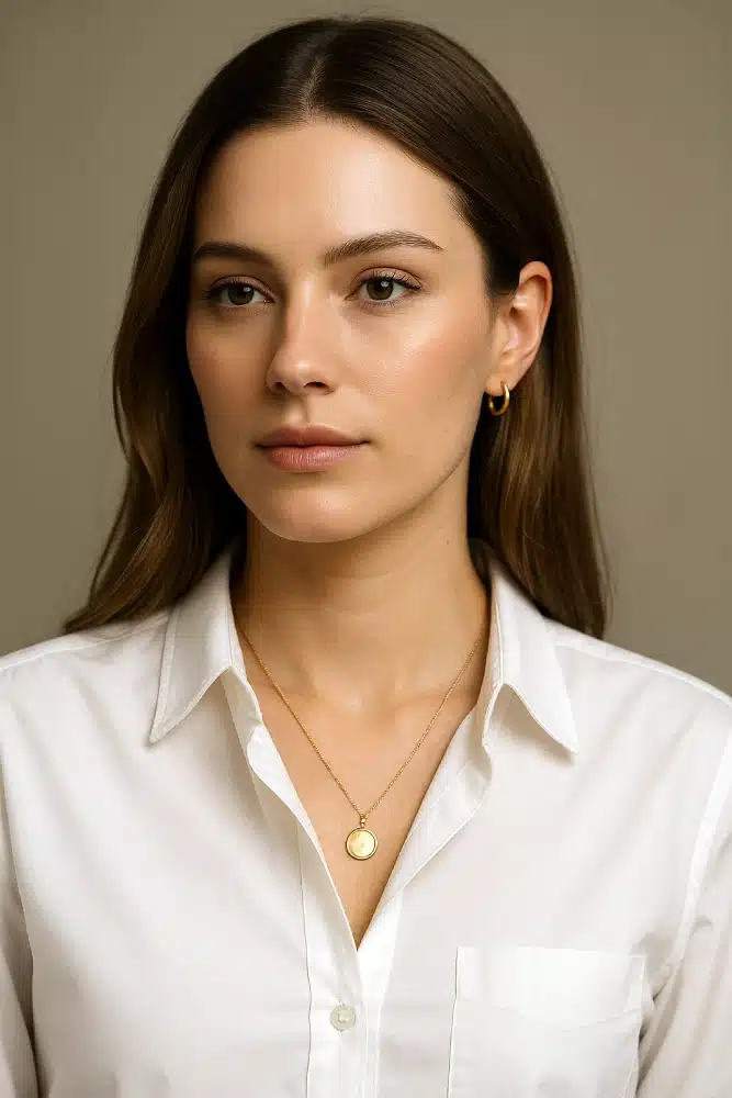collier médaille avec une chemise blanche