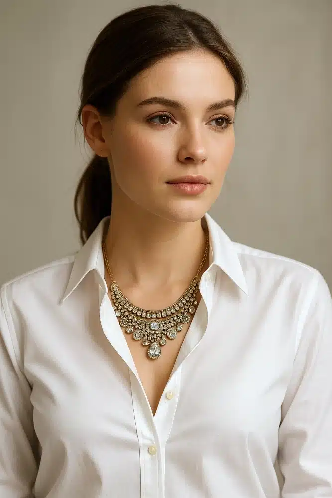 collier plastron avec une chemise blanche