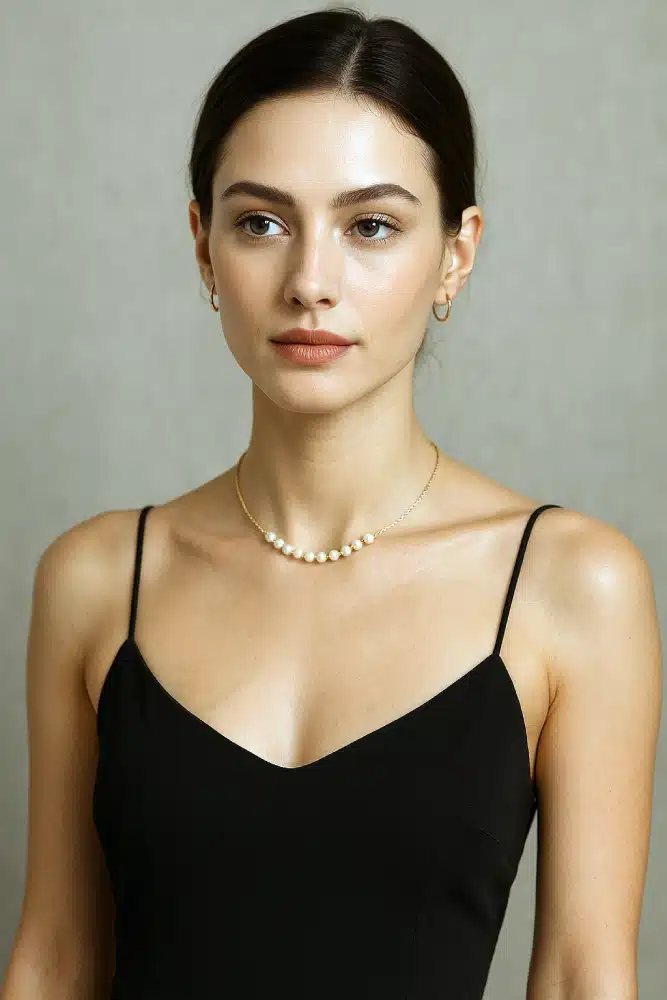collier ras du cou avec une robe à fines bretelles